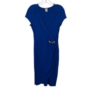 Vintage Cache Dress‎ Royal Blue Snake Detail Wrap Front Bodycon V-Neck Knit L